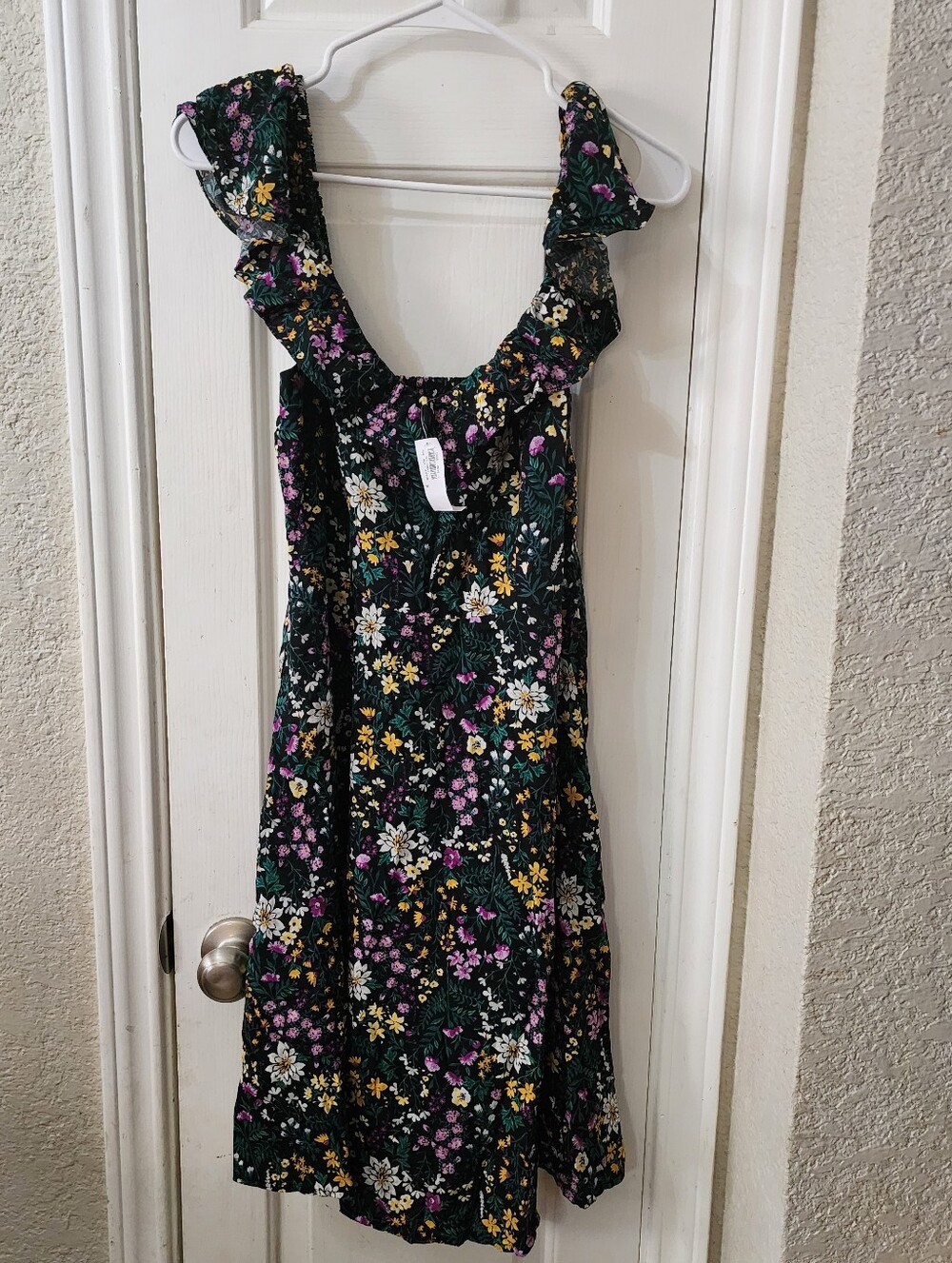 Old Navy Black Floral Midi Dress with Yellow, White & Pink Flowers